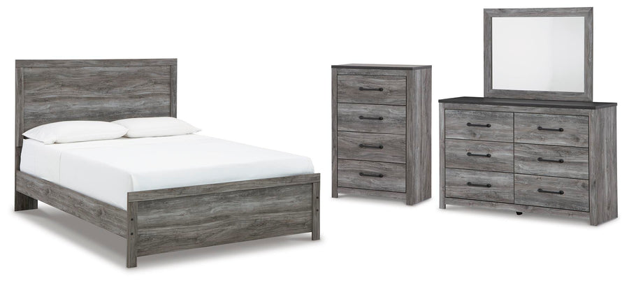 Bronyan Panel Bed with Mirrored Dresser and Chest