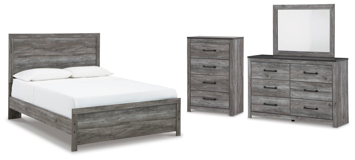 Bronyan Panel Bed with Mirrored Dresser and Chest
