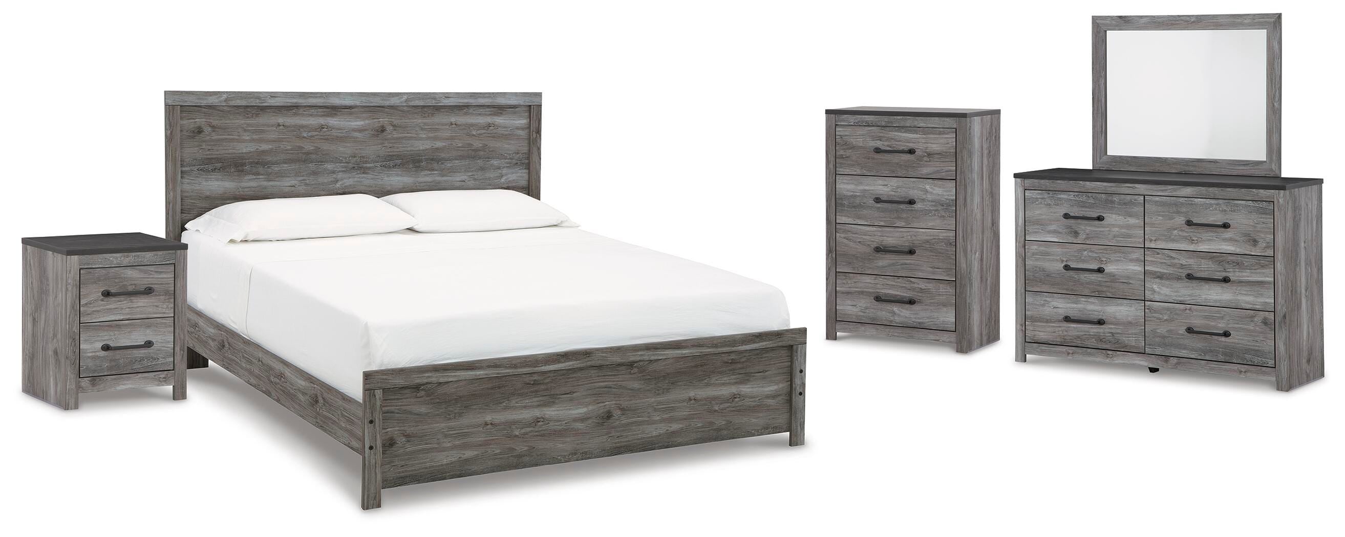 Bronyan Panel Bed with Mirrored Dresser, Chest and Nightstand
