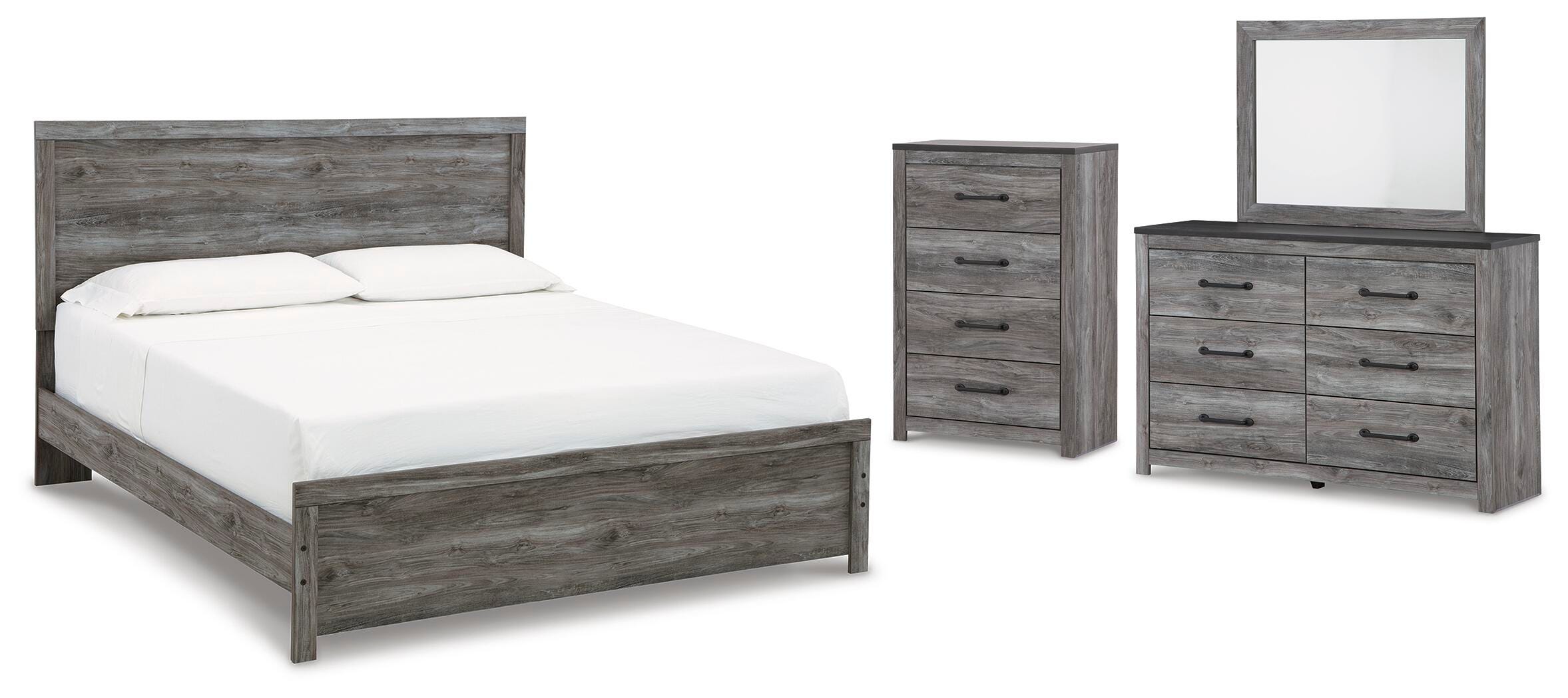 Bronyan Panel Bed with Mirrored Dresser and Chest