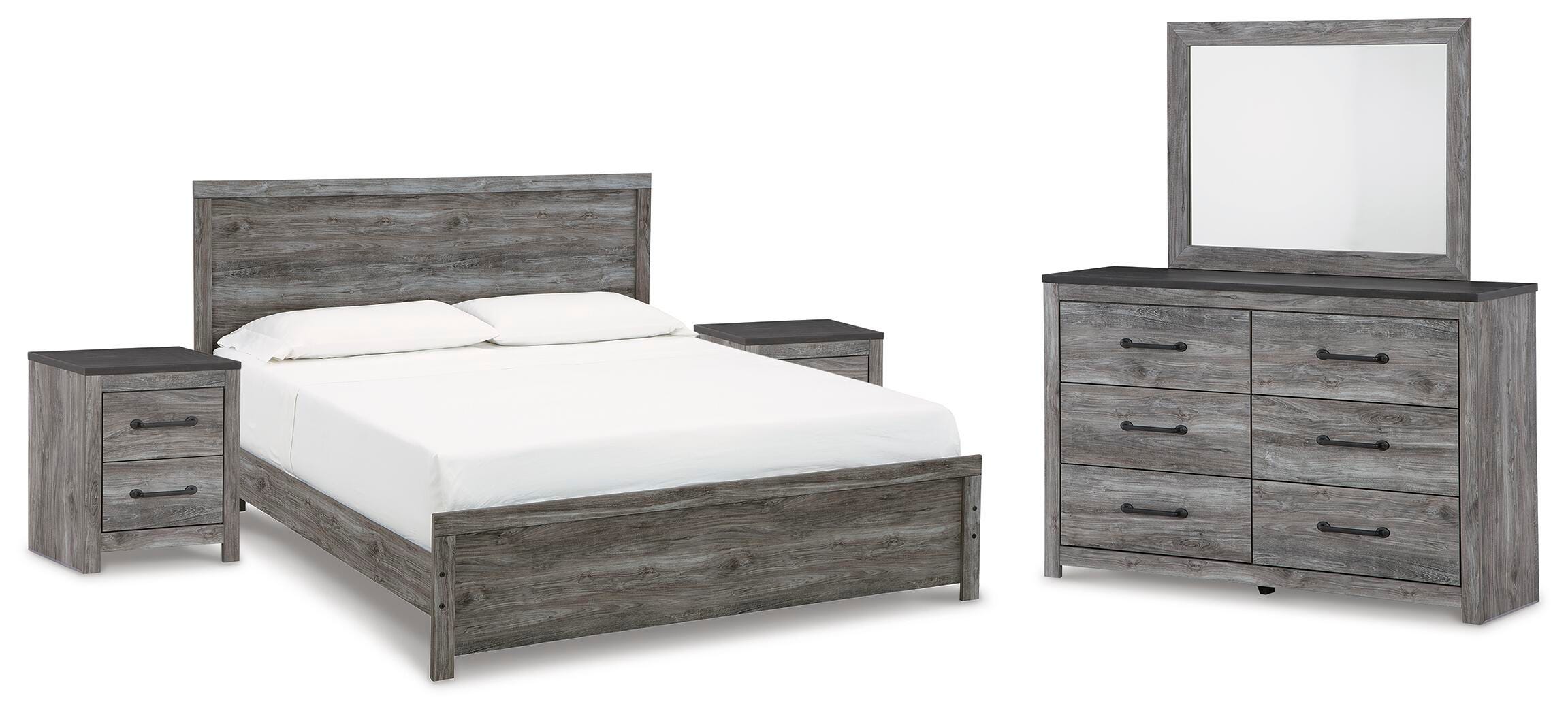 Bronyan Panel Bed with Mirrored Dresser and 2 Nightstands