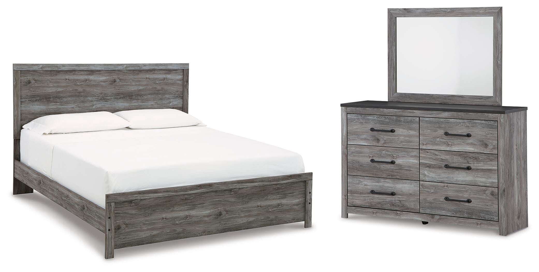 Bronyan Panel Bed with Mirrored Dresser