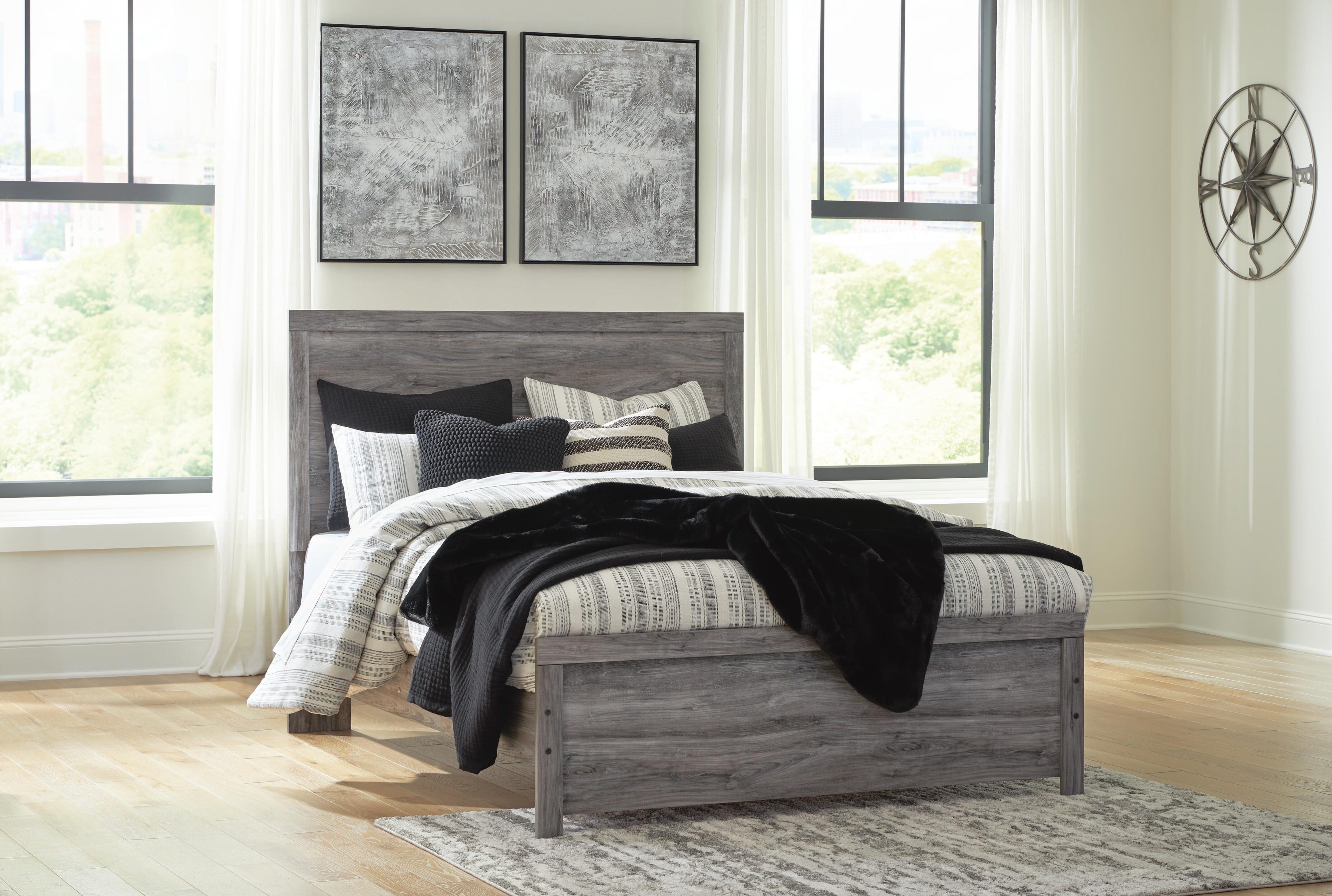 Bronyan Panel Bed with Mirrored Dresser and 2 Nightstands