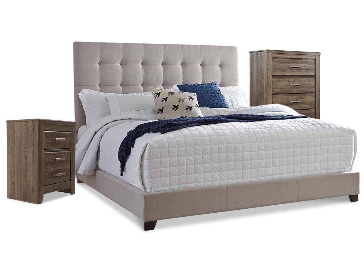 Dolante Upholstered Bed with Chest of Drawers and Nightstand