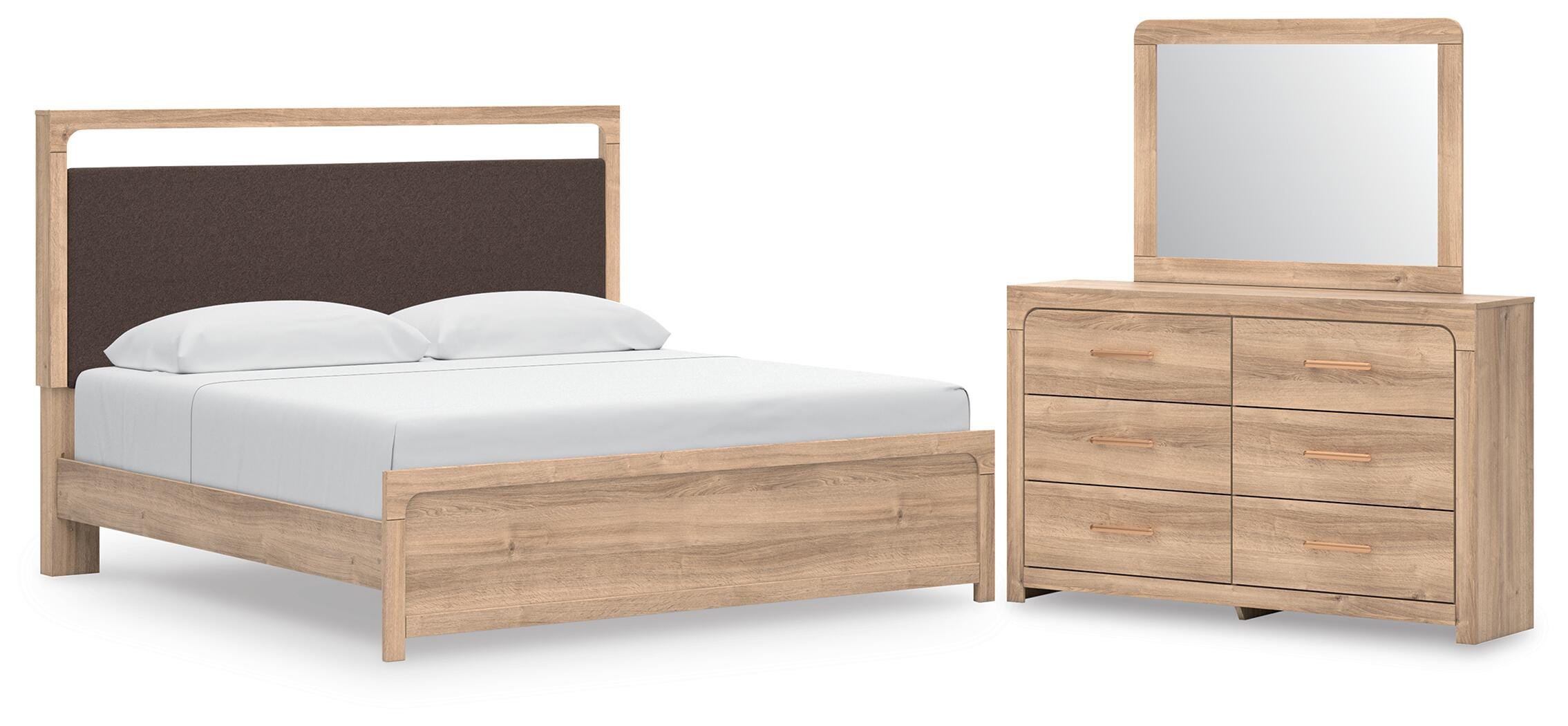 Kinlanni Upholstered Platform Bed, Dresser and Mirror
