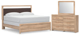 Kinlanni Upholstered Panel Bed, Dresser and Mirror