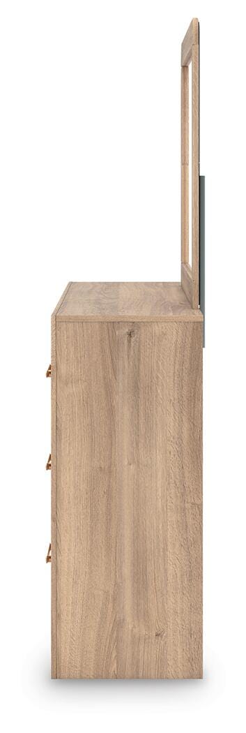 Kinlanni Upholstered Platform Bed, Dresser, Mirror and Nightstand