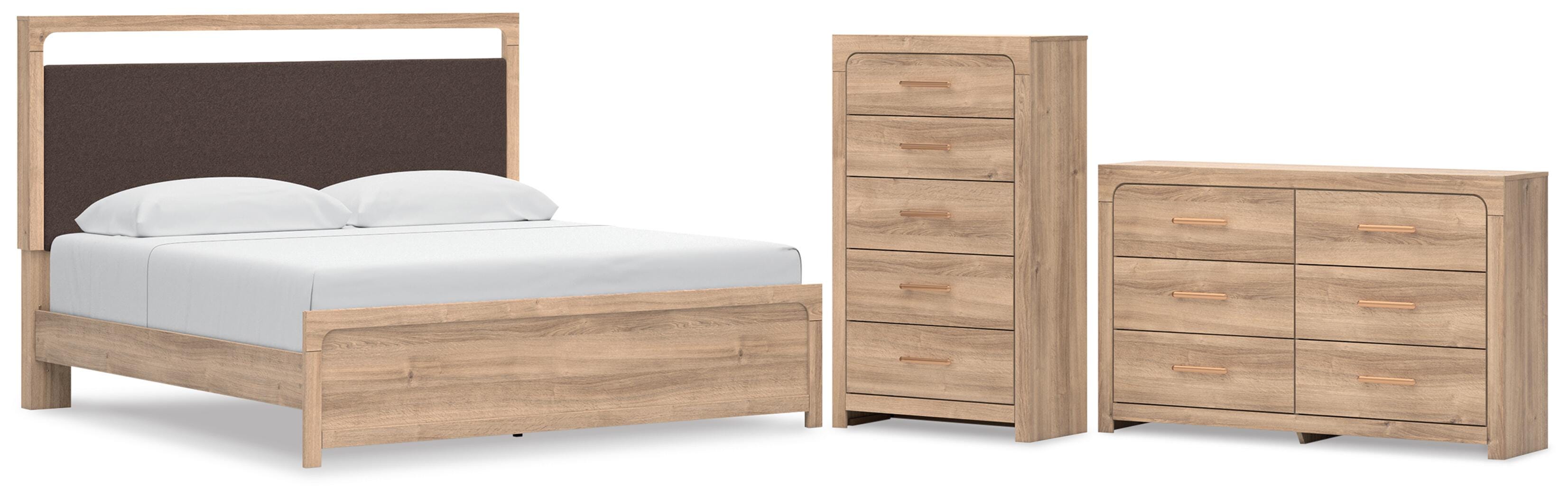 Kinlanni Upholstered Platform Bed, Dresser and Chest