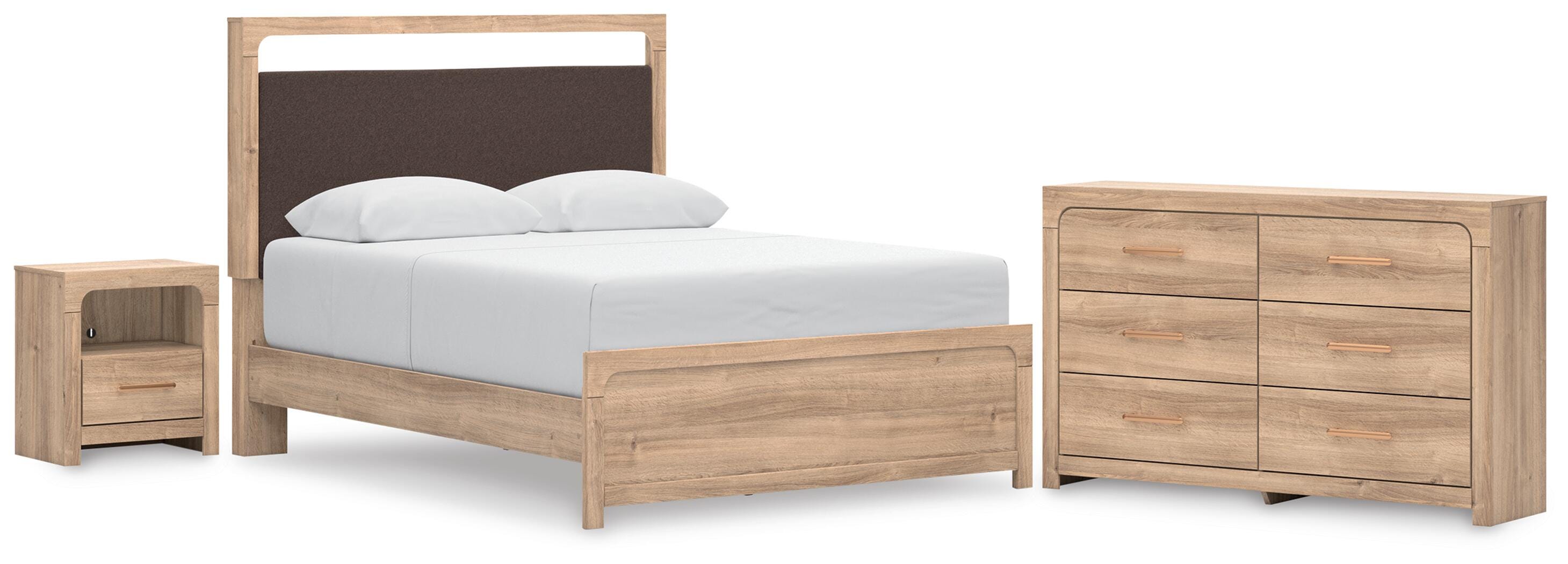 Kinlanni Upholstered Platform Bed, Dresser and Nightstand