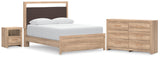 Kinlanni Upholstered Platform Bed, Dresser and Nightstand