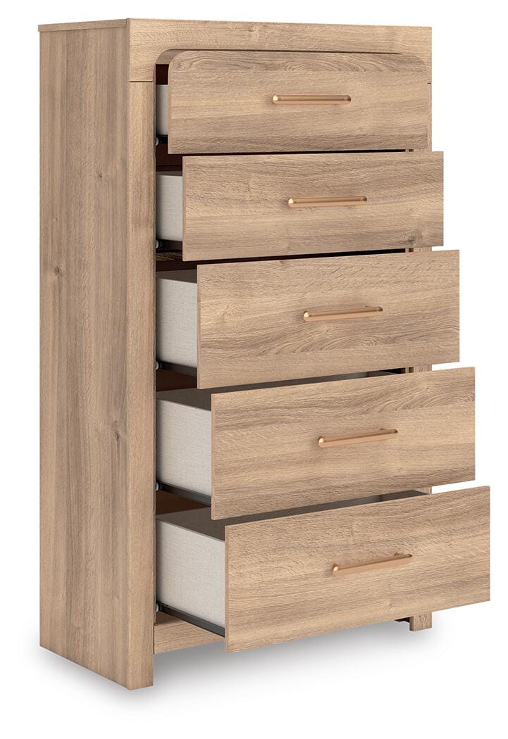 Kinlanni Upholstered Platform Bed, Dresser and Chest