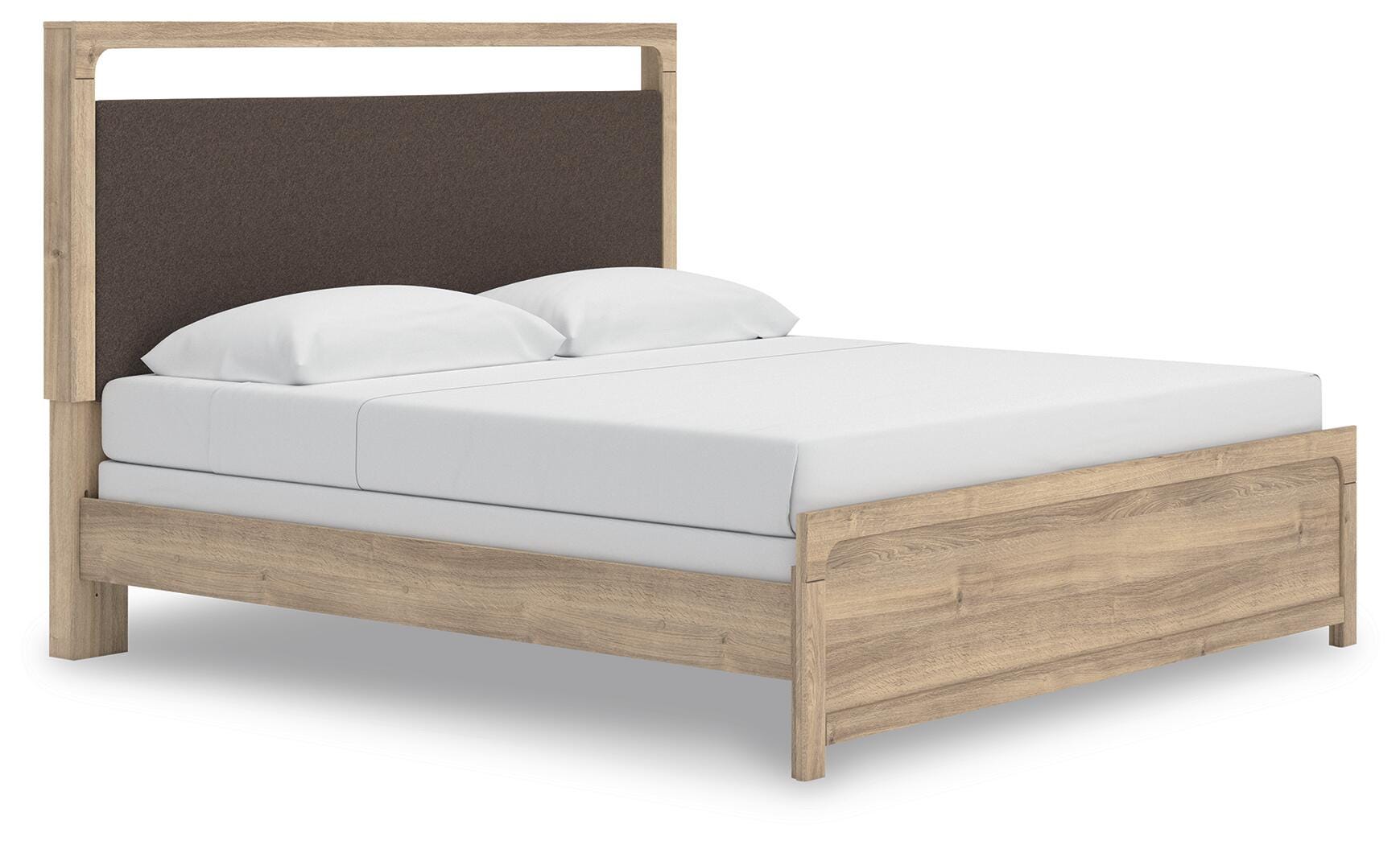 Kinlanni Upholstered Panel Bed, Dresser and Mirror