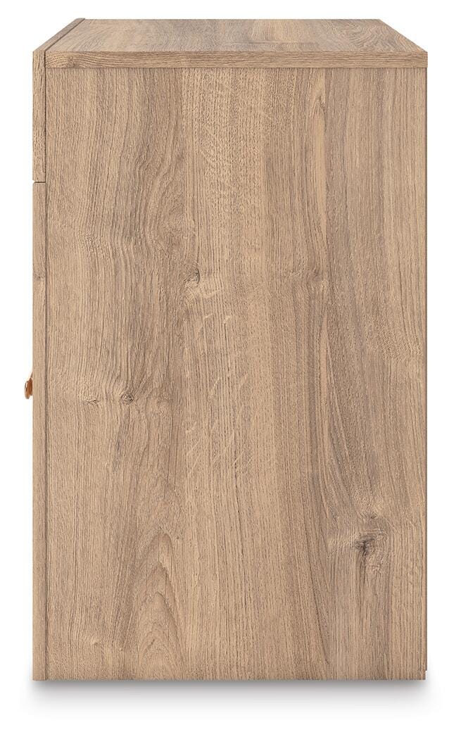 Kinlanni Upholstered Panel Bed, Dresser and Nightstand