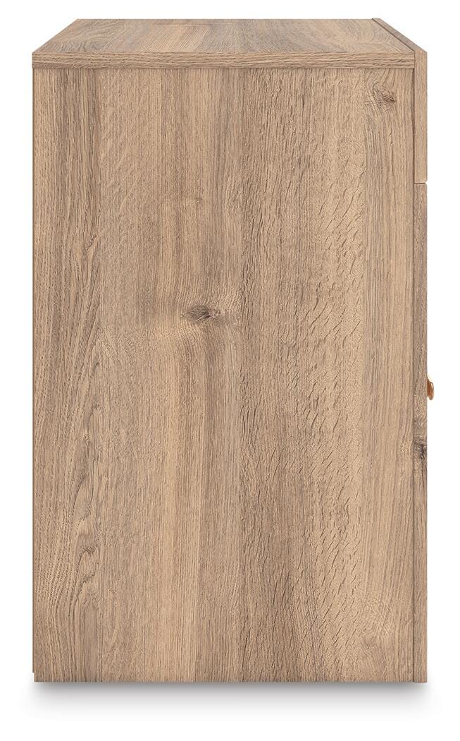 Kinlanni Upholstered Panel Bed, Dresser, Mirror and Nightstand