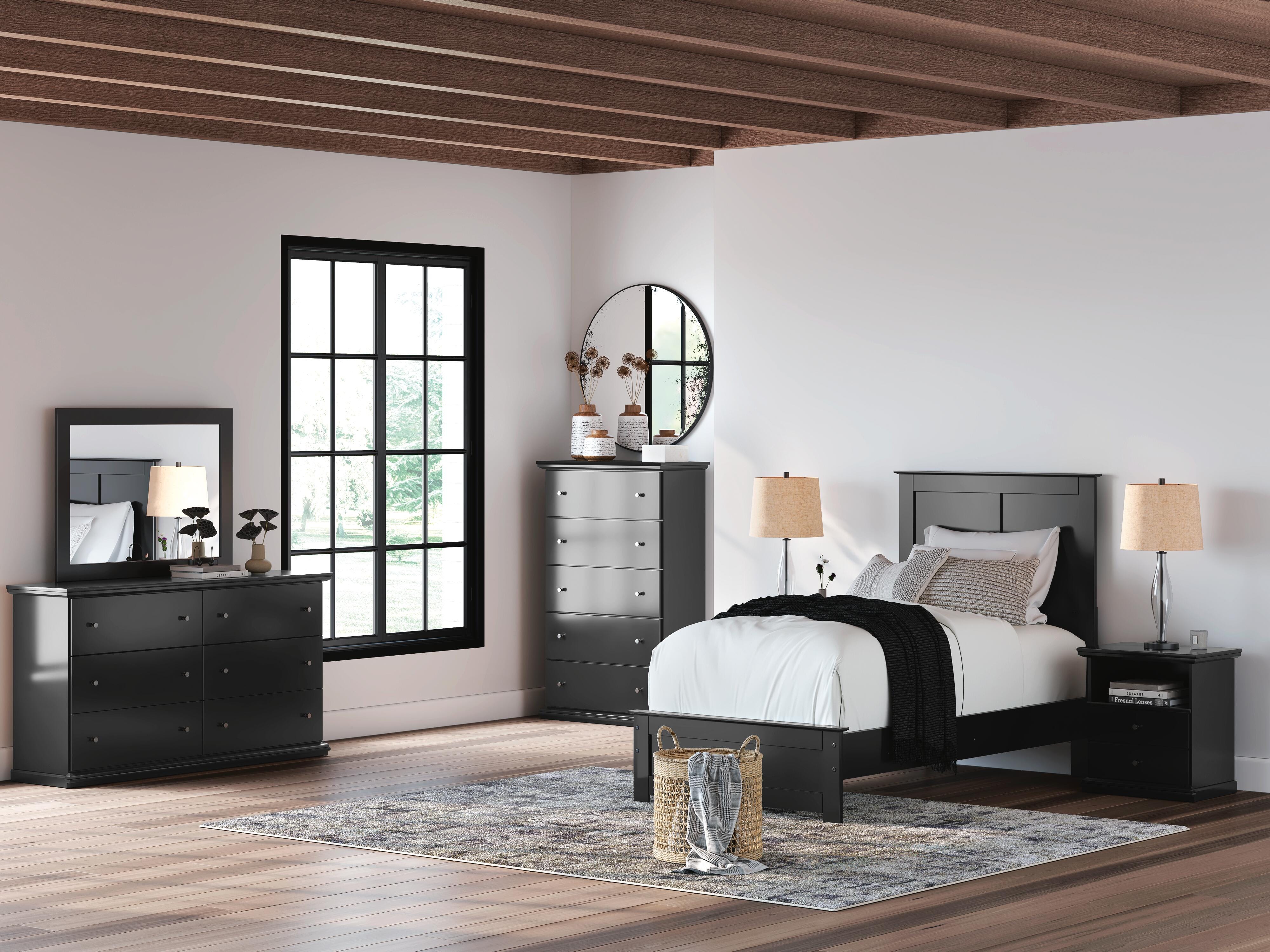 Maribel Panel Bed, Dresser, Mirror and 2 Nightstands