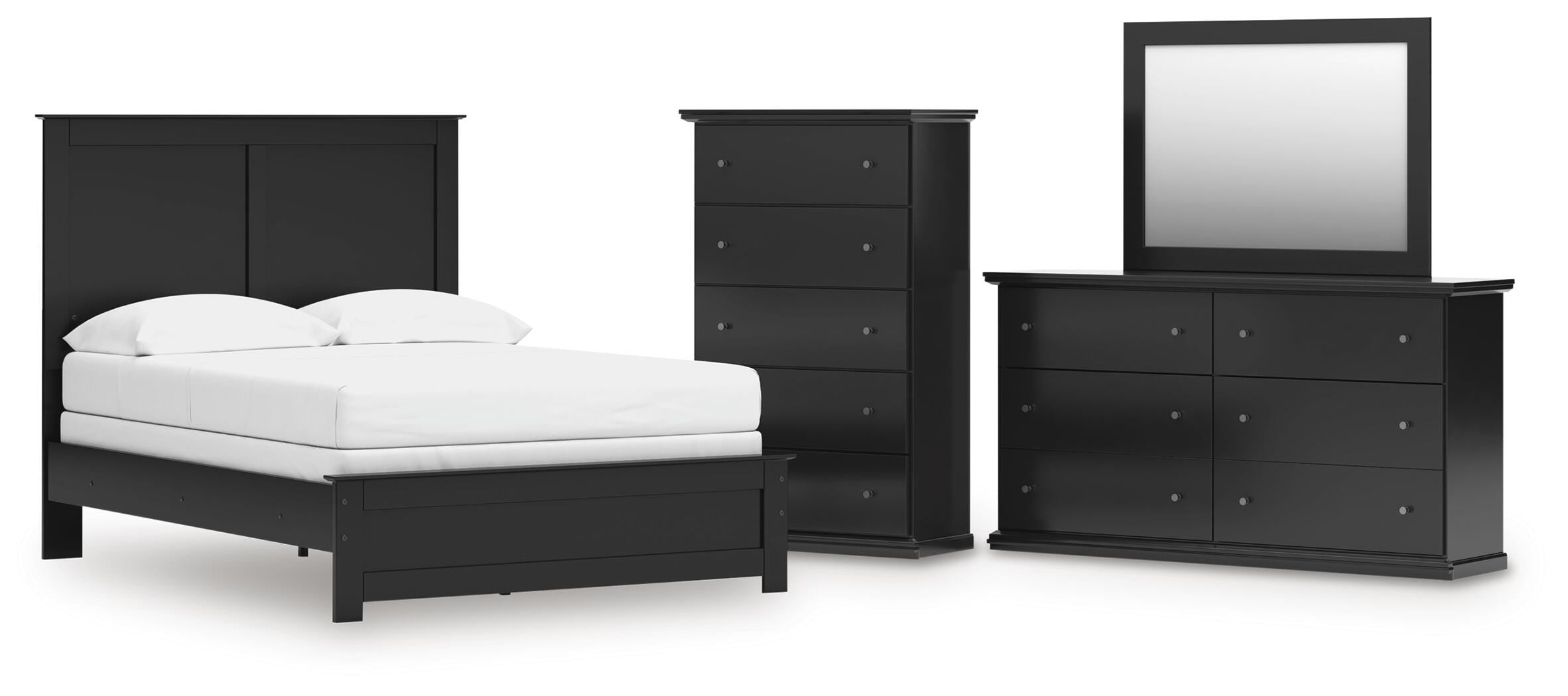 Maribel Panel Bed, Dresser, Mirror and Chest