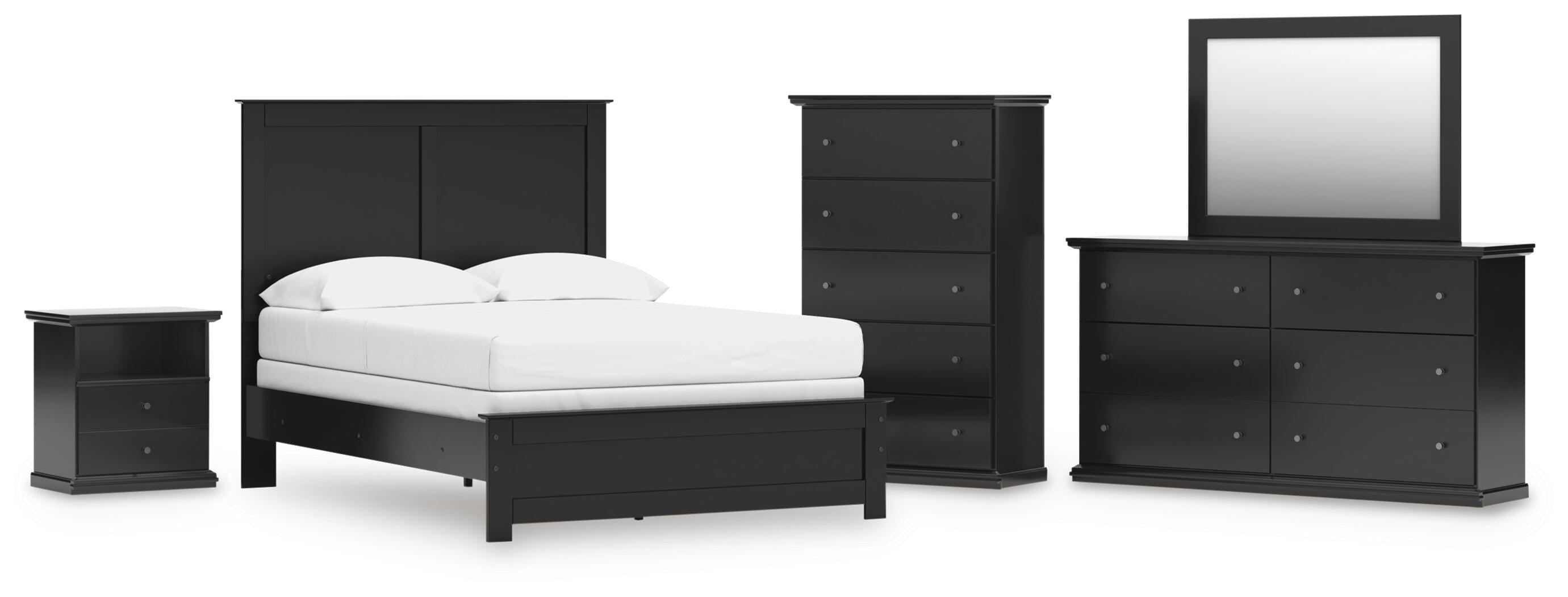 Maribel Panel Bed, Dresser, Mirror, Chest and Nightstand