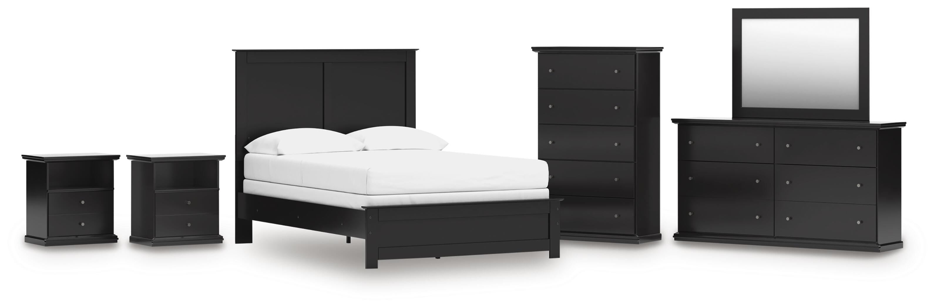 Maribel Panel Bed, Dresser, Mirror, Chest and 2 Nightstands
