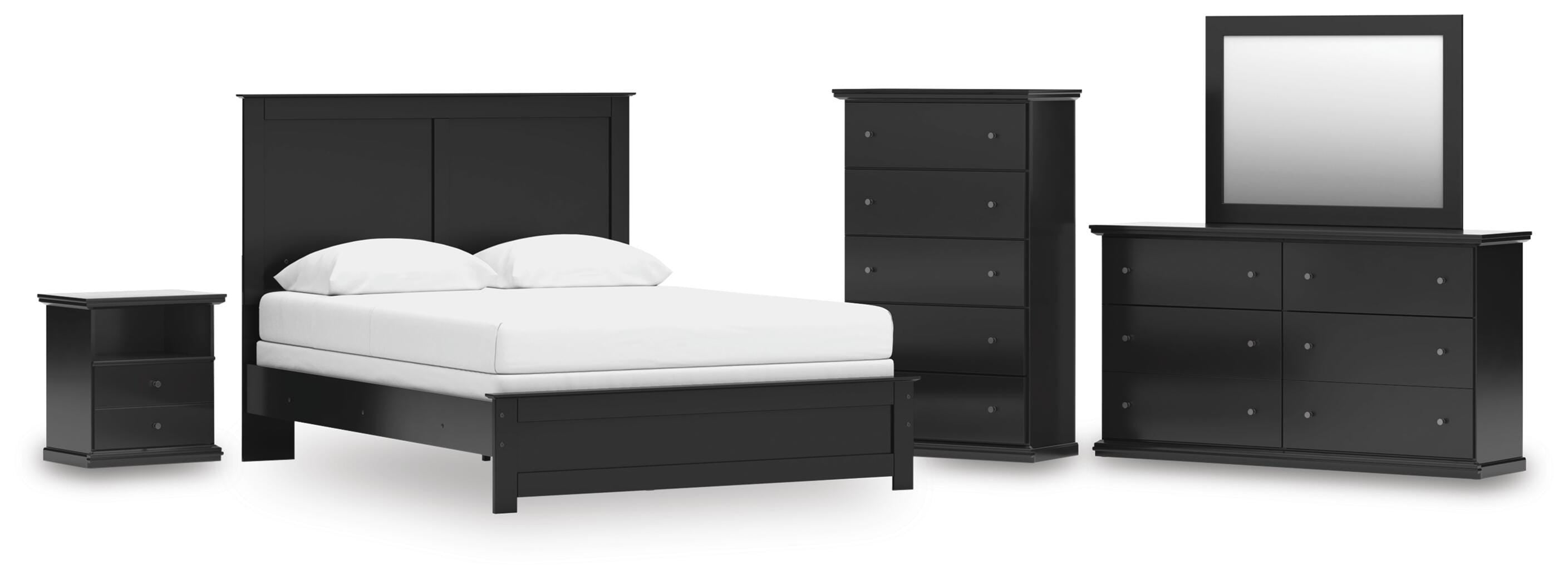 Maribel Panel Bed, Dresser, Mirror, Chest and Nightstand
