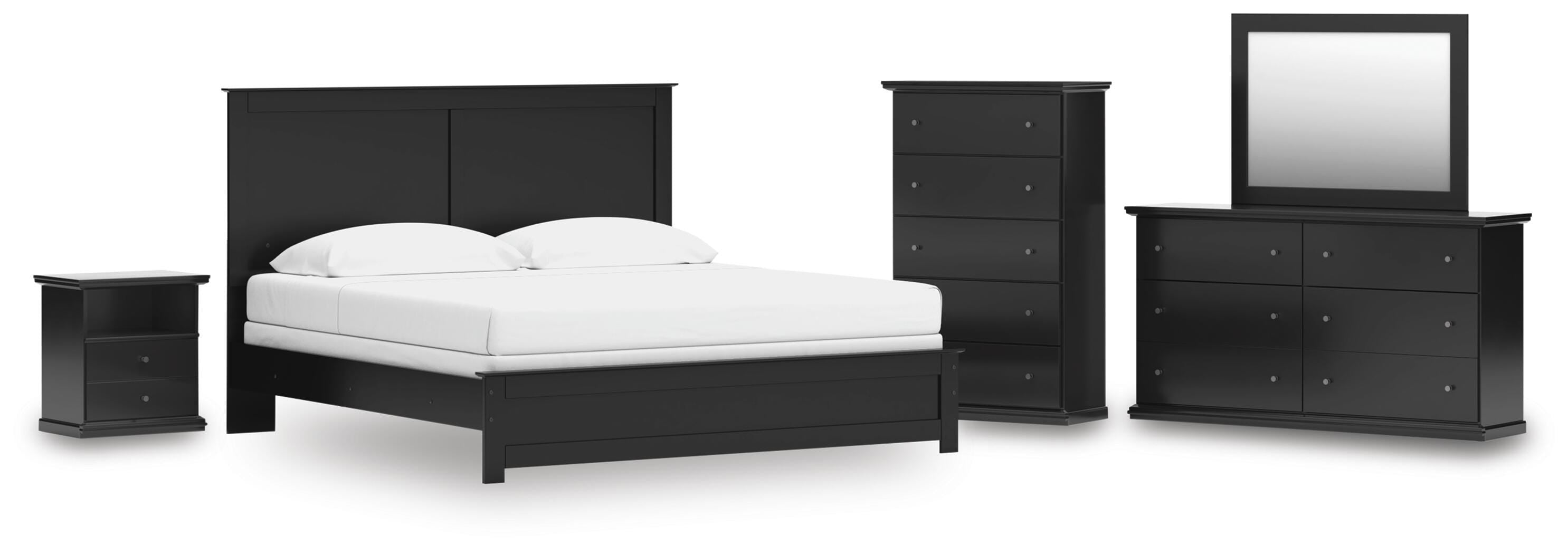 Maribel Panel Bed, Dresser, Mirror, Chest and Nightstand