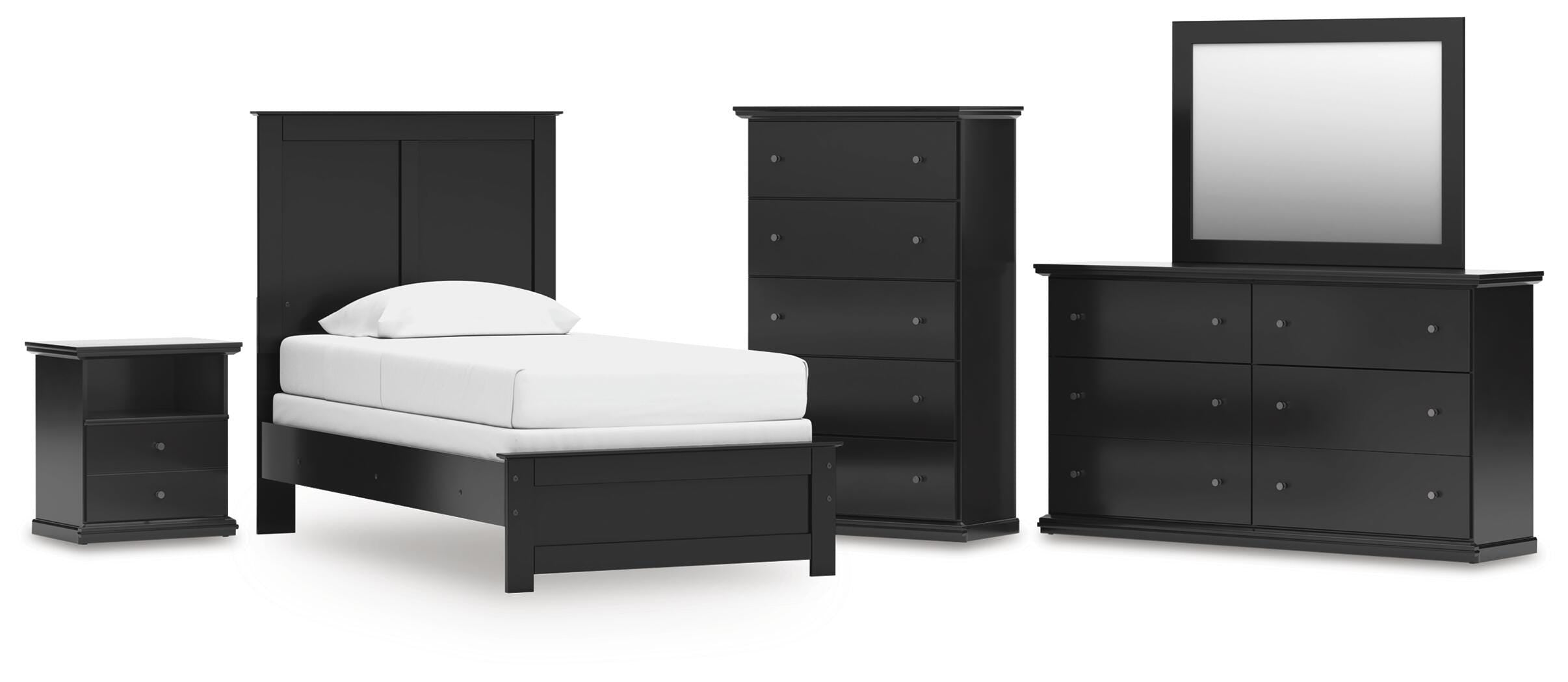 Maribel Panel Bed, Dresser, Mirror, Chest and Nightstand