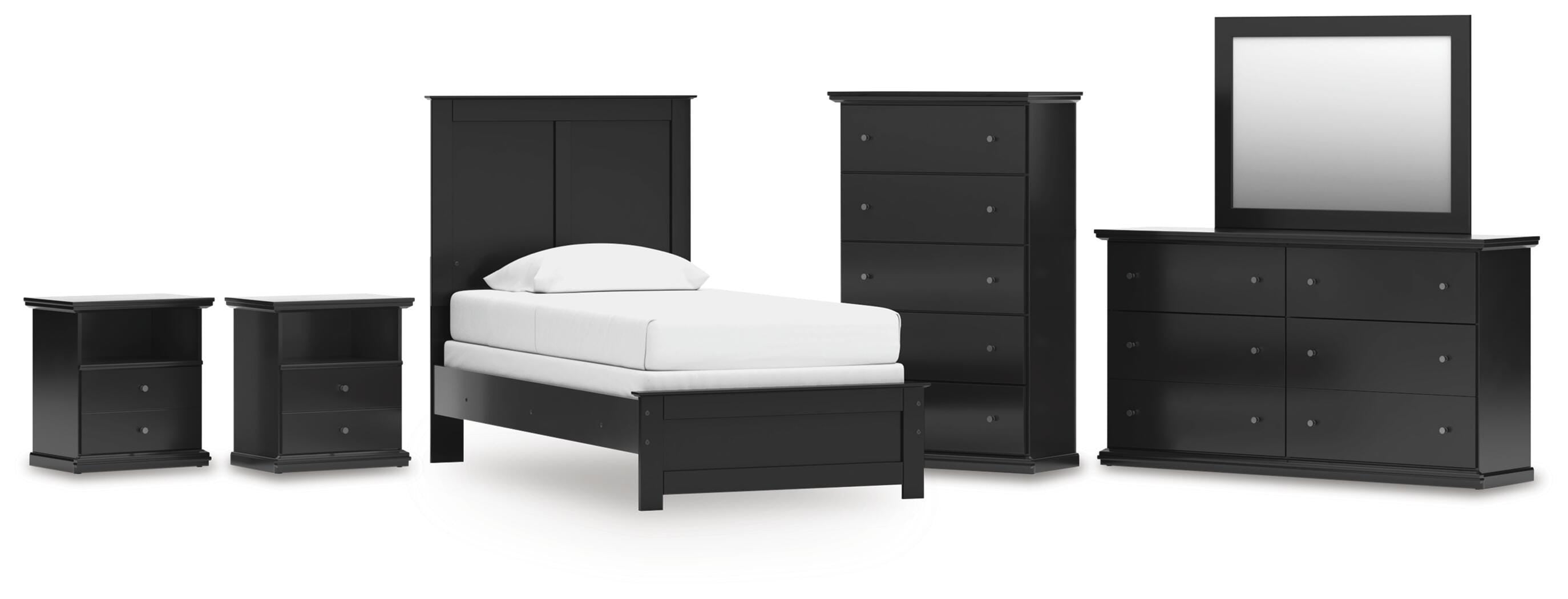 Maribel Panel Bed, Dresser, Mirror, Chest and 2 Nightstands