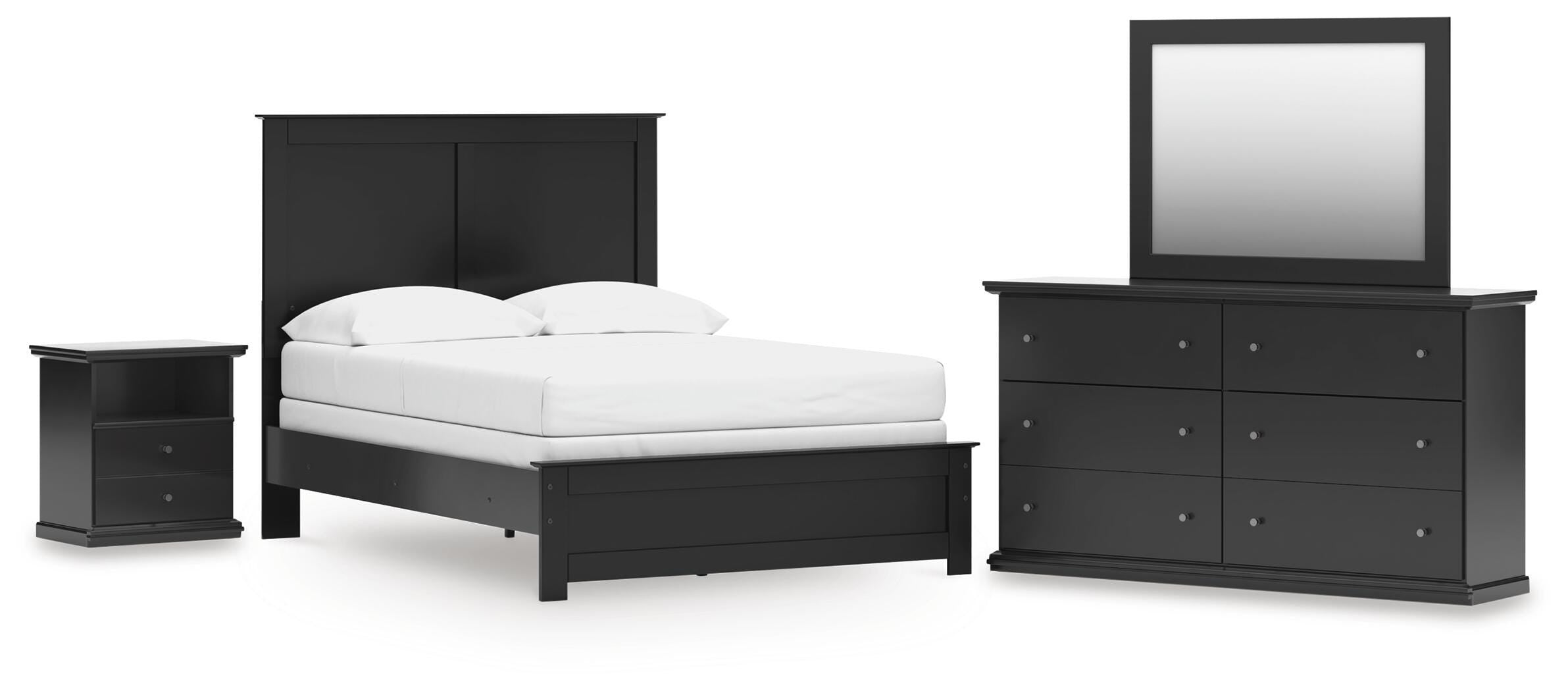 Maribel Panel Bed, Dresser, Mirror and Nightstand