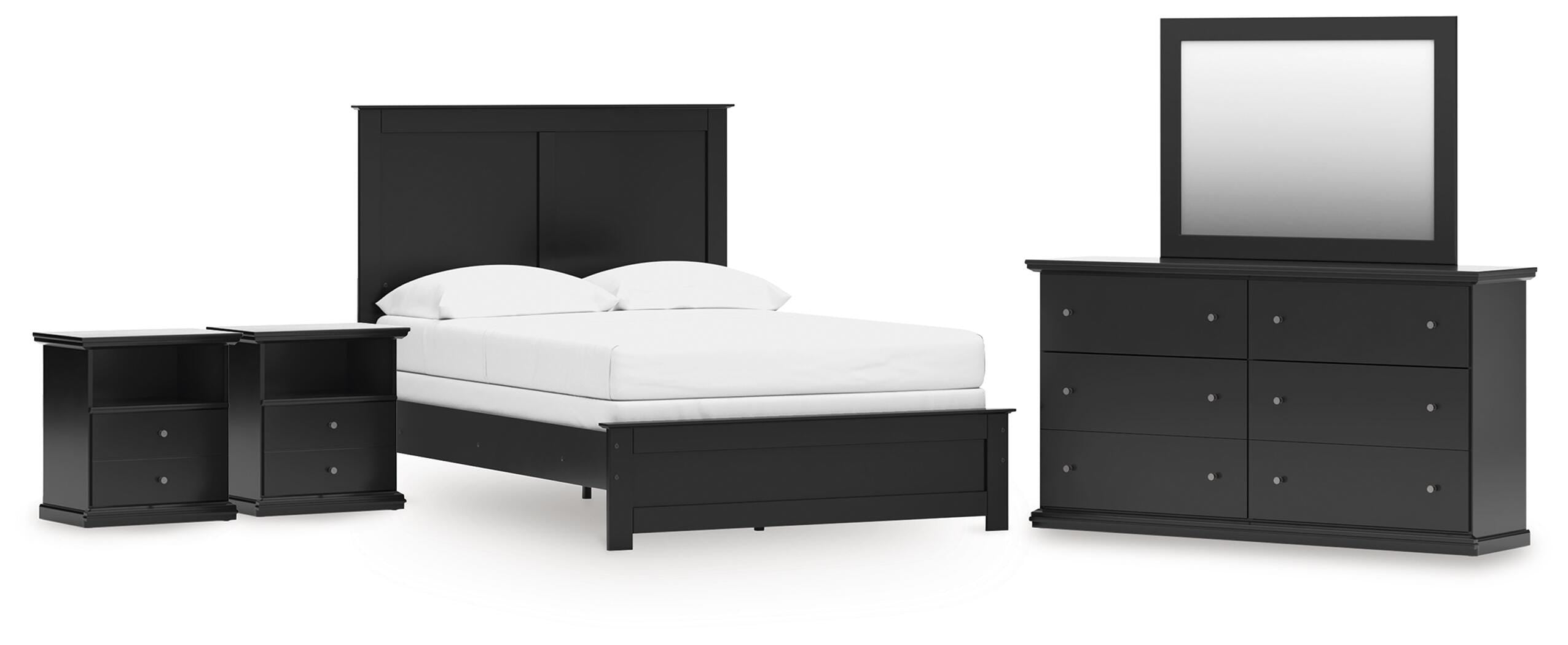 Maribel Panel Bed, Dresser, Mirror and 2 Nightstands