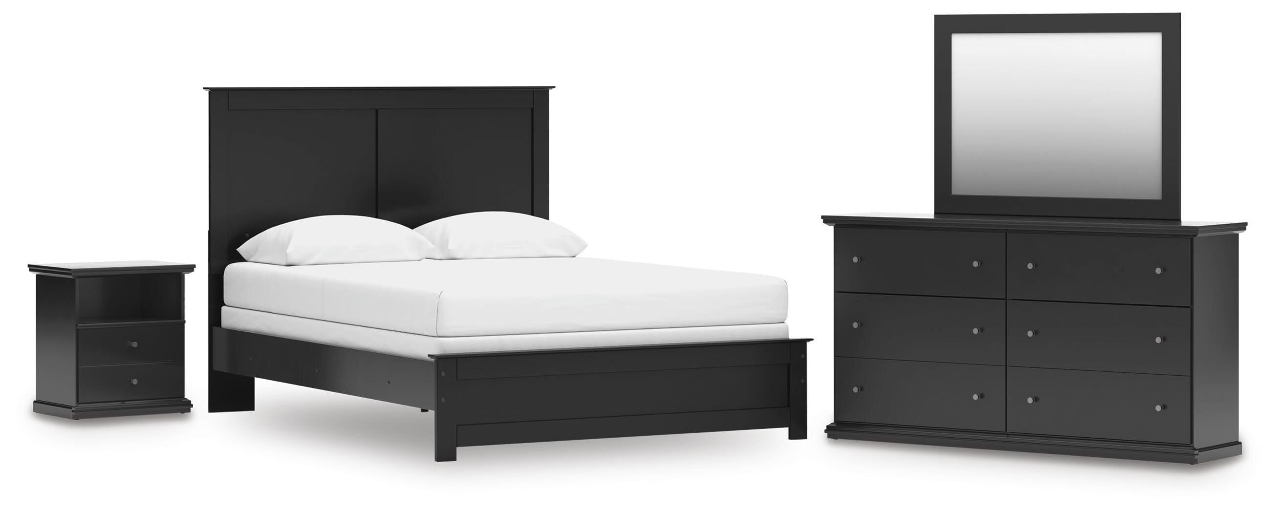 Maribel Panel Bed, Dresser, Mirror and Nightstand