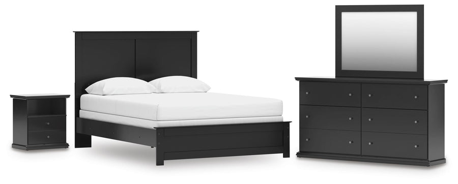 Maribel Panel Bed with Dresser, Mirror and Nightstand