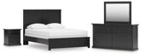 Maribel Panel Bed with Dresser, Mirror and Nightstand