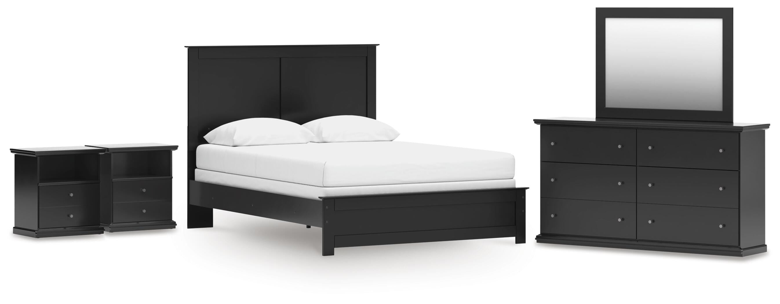 Maribel Panel Bed, Dresser, Mirror and 2 Nightstands