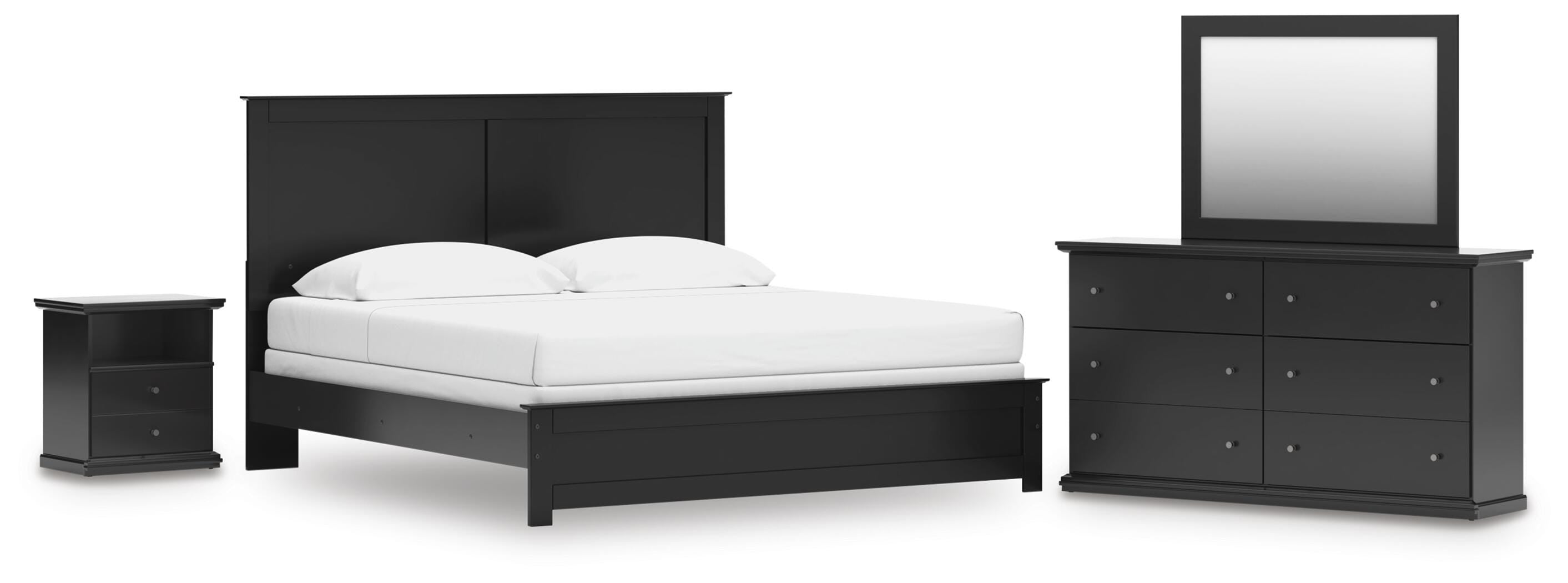 Maribel Panel Bed, Dresser, Mirror and Nightstand