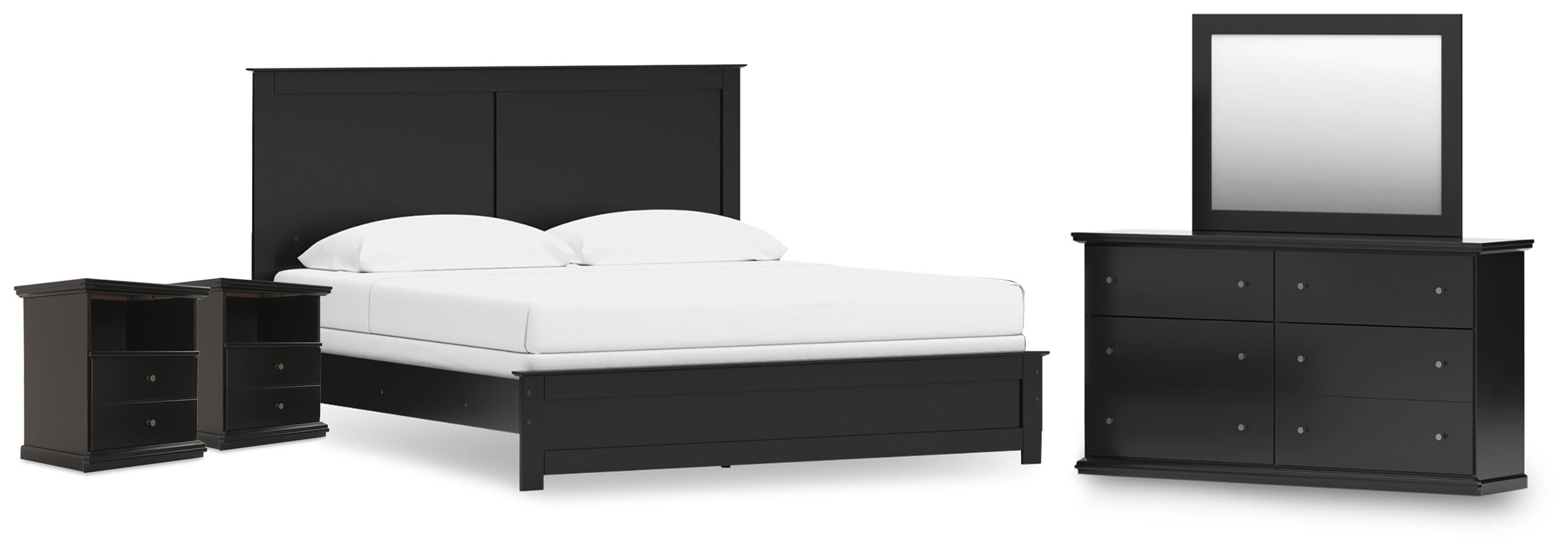 Maribel Panel Bed, Dresser, Mirror and 2 Nightstands