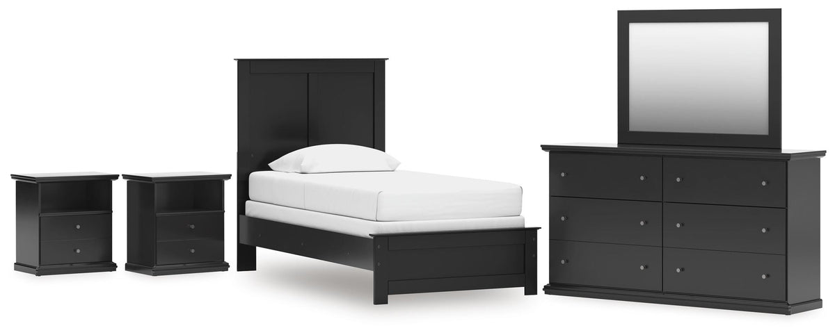 Maribel Panel Bed, Dresser, Mirror and 2 Nightstands