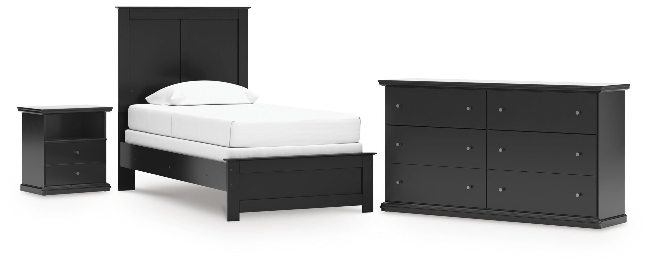 Maribel Panel Bed, Dresser and Nightstand