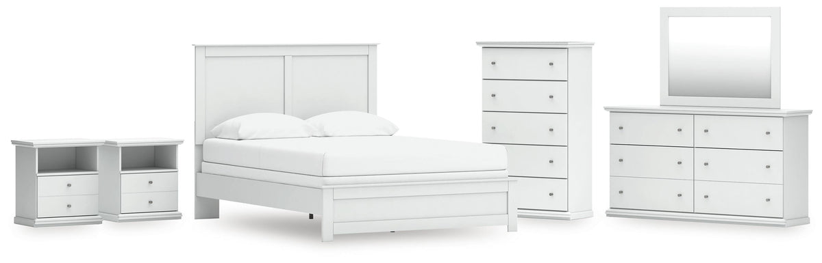 Bostwick Shoals Panel Bed with Mirrored Dresser, Chest and 2 Nightstands