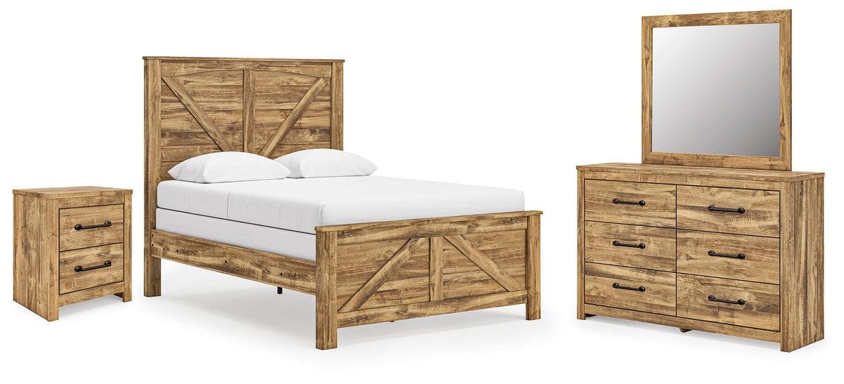 Maystonna Crossbuck Panel Bed, Dresser, Mirror and Nightstand
