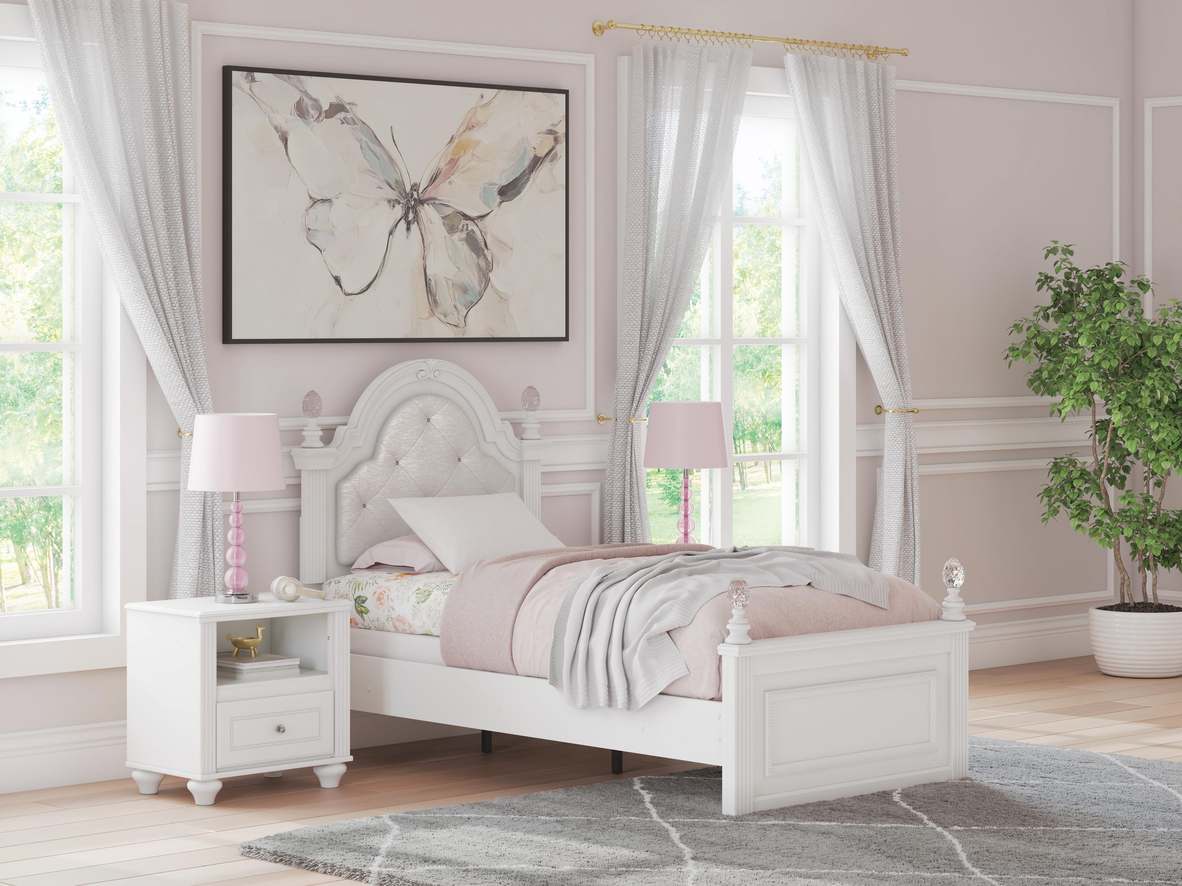 Kozlani Upholstered Panel Bed, Dresser and Mirror
