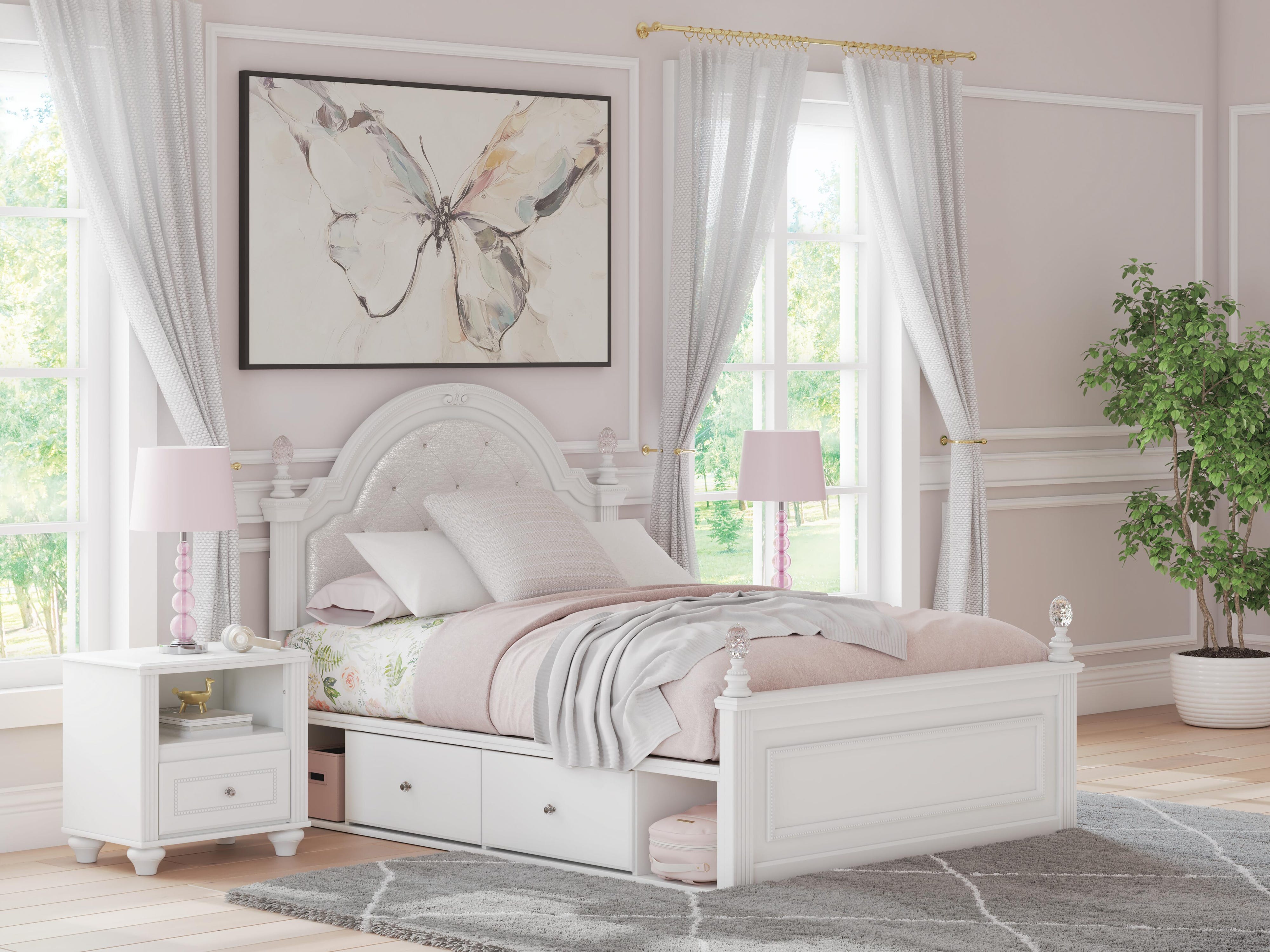 Kozlani Upholstered Panel Storage Bed, Dresser and Chest