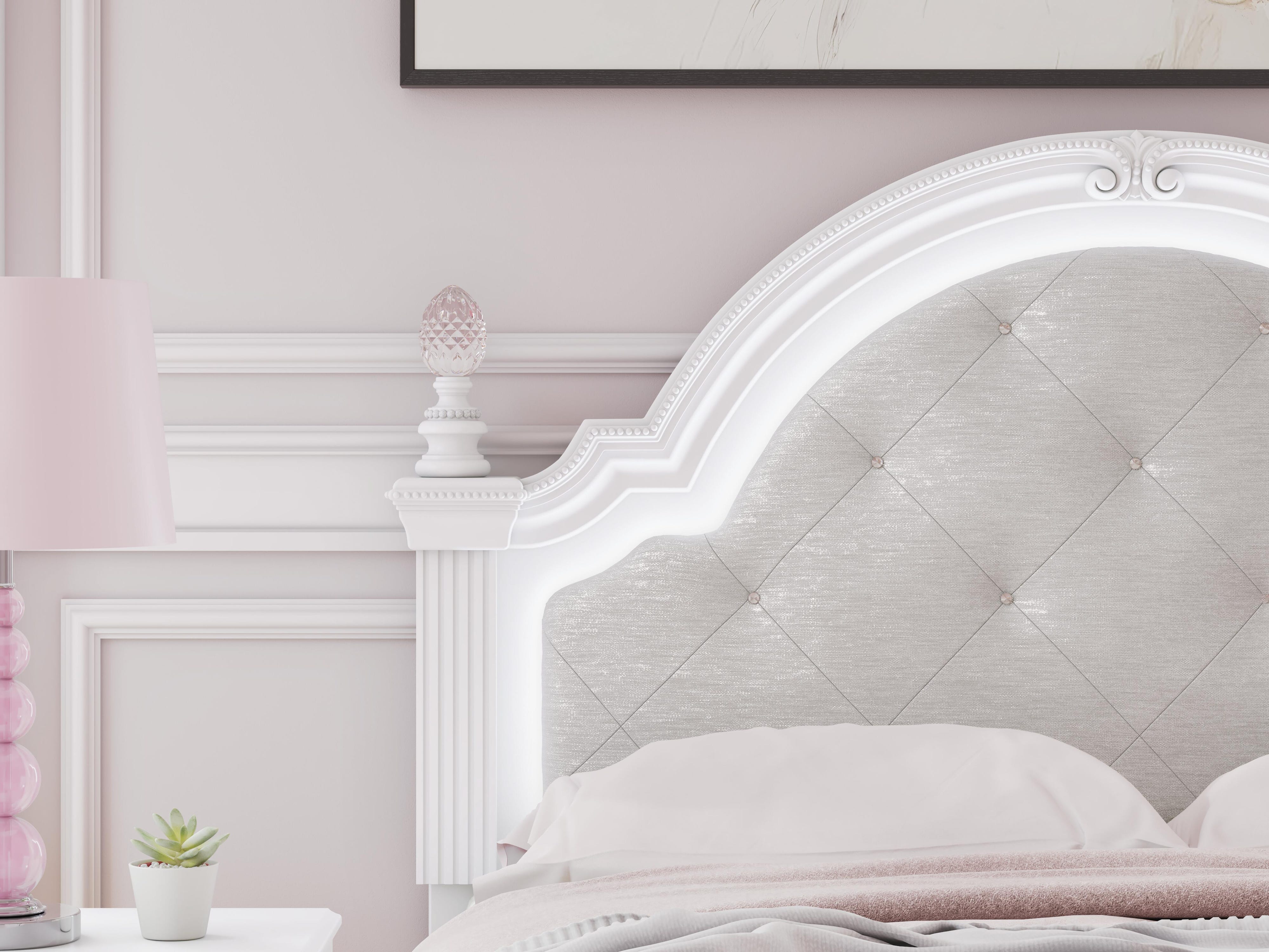 Kozlani Upholstered Panel Bed, Dresser, Mirror and Nightstand