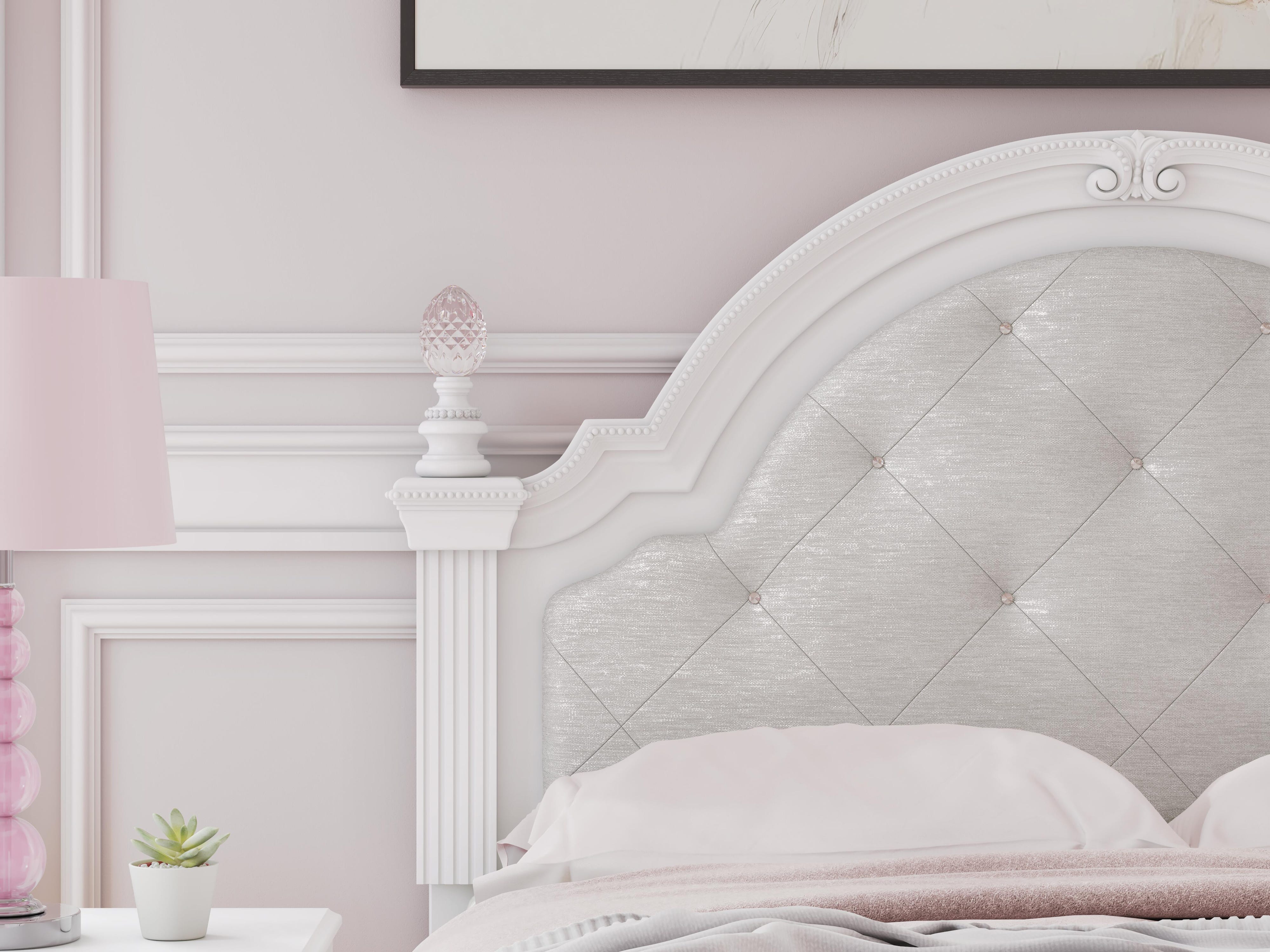 Kozlani Upholstered Panel Bed, Dresser, Mirror and Nightstand