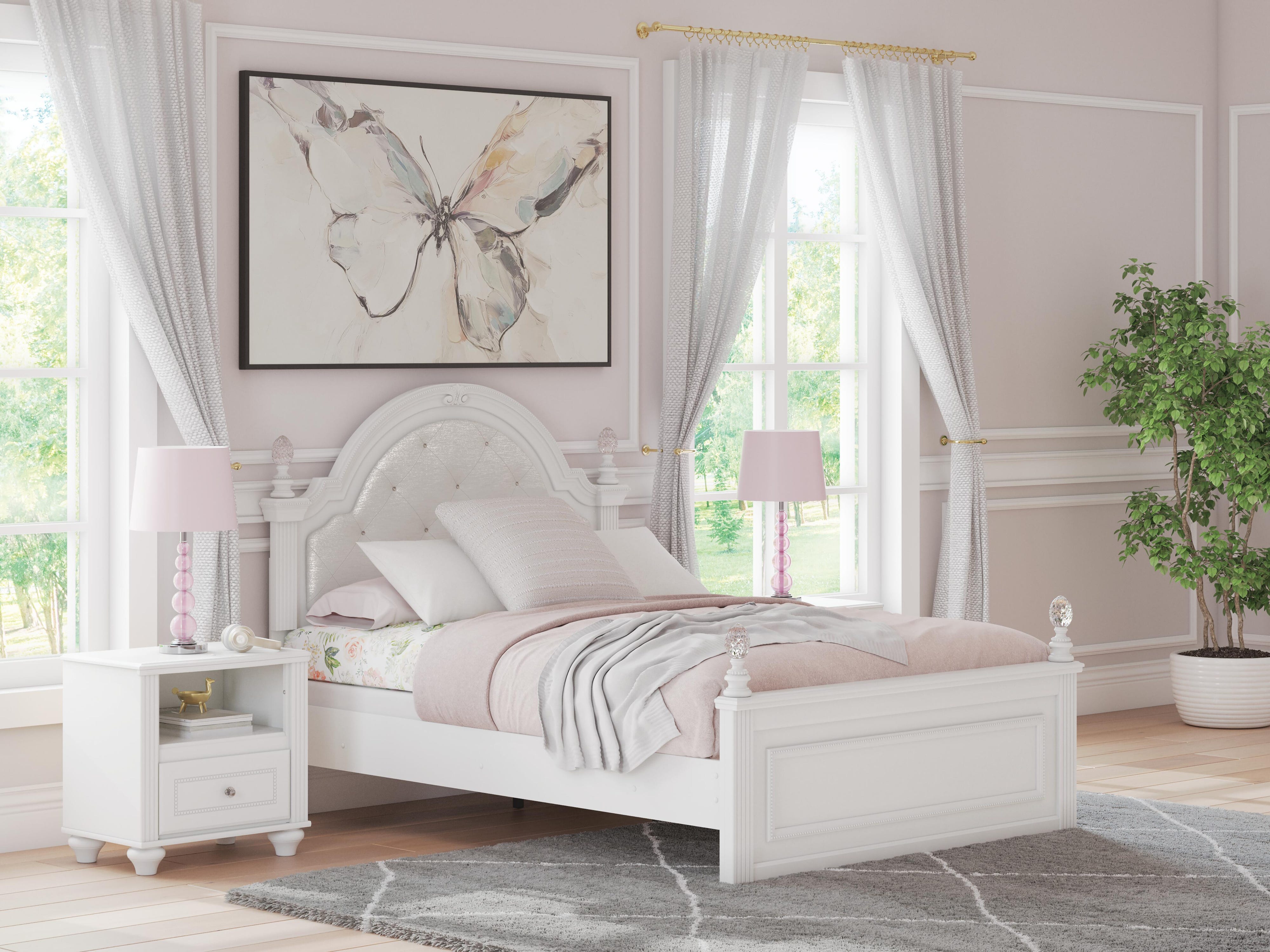 Kozlani Upholstered Panel Bed, Dresser and Mirror