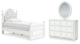 Kozlani Upholstered Panel Bed, Dresser and Mirror