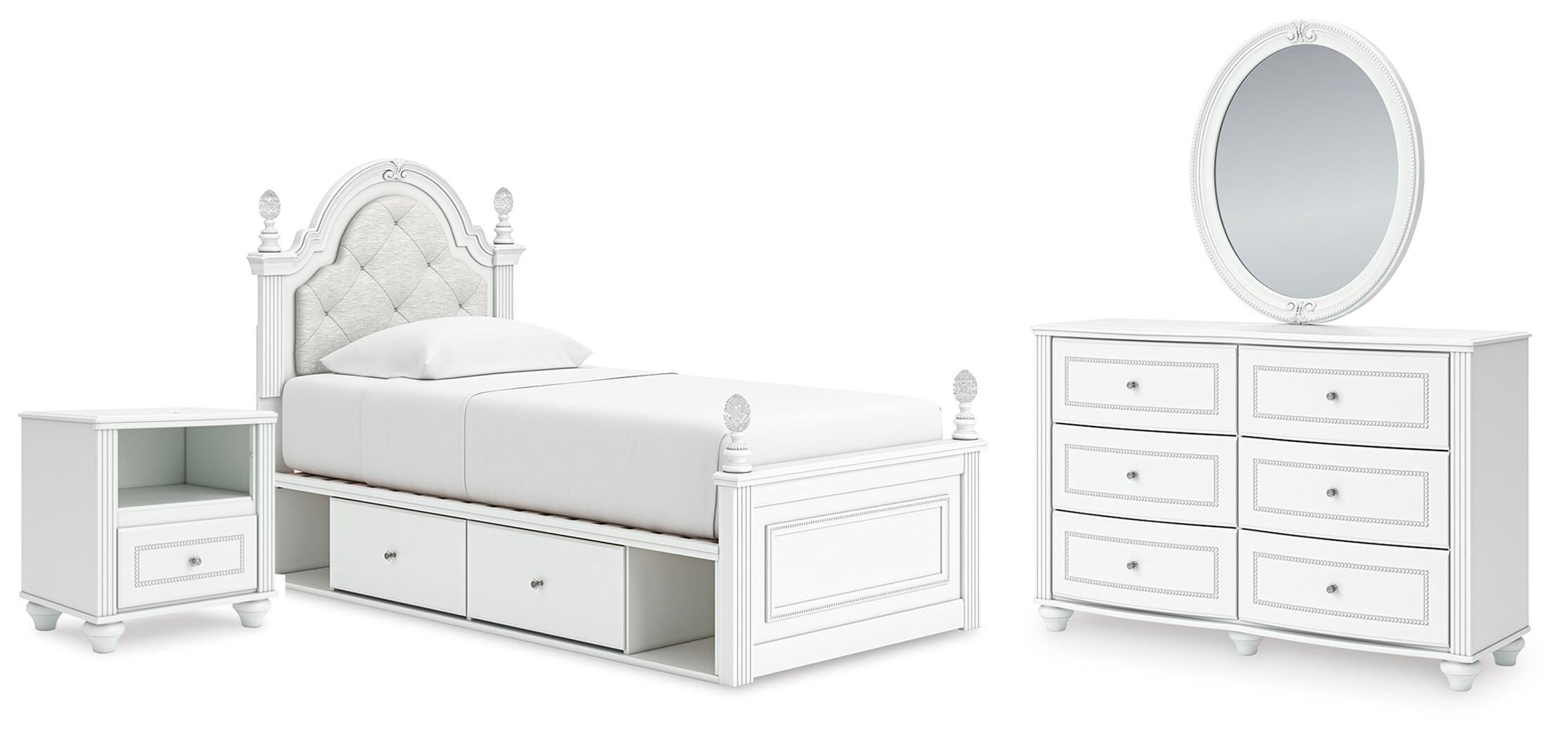 Kozlani Upholstered Panel Storage Bed, Dresser, Mirror and Nightstand