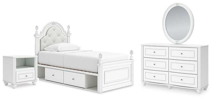 Kozlani Upholstered Panel Storage Bed, Dresser, Mirror and Nightstand