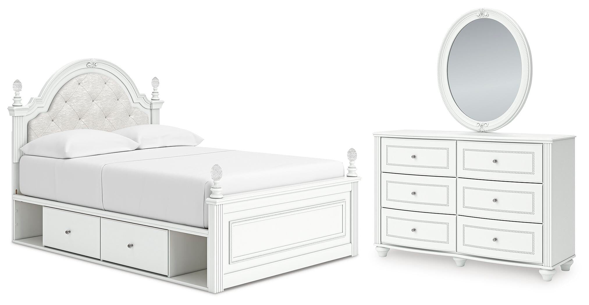 Kozlani Upholstered Panel Storage Bed, Dresser and Mirror