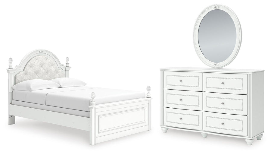 Kozlani Upholstered Panel Bed, Dresser and Mirror