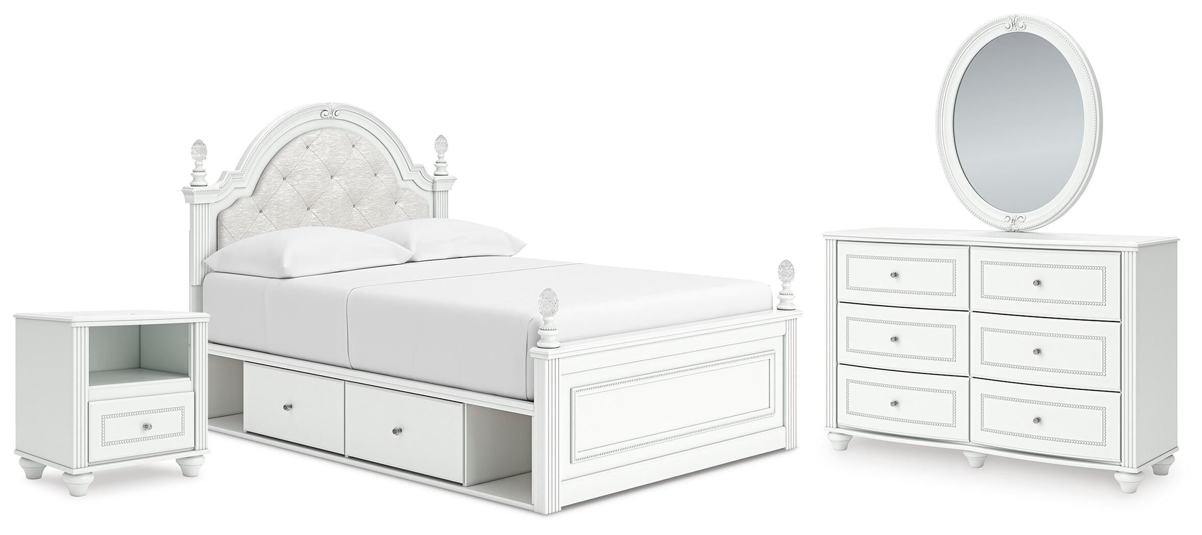 Kozlani Upholstered Panel Storage Bed, Dresser, Mirror and Nightstand
