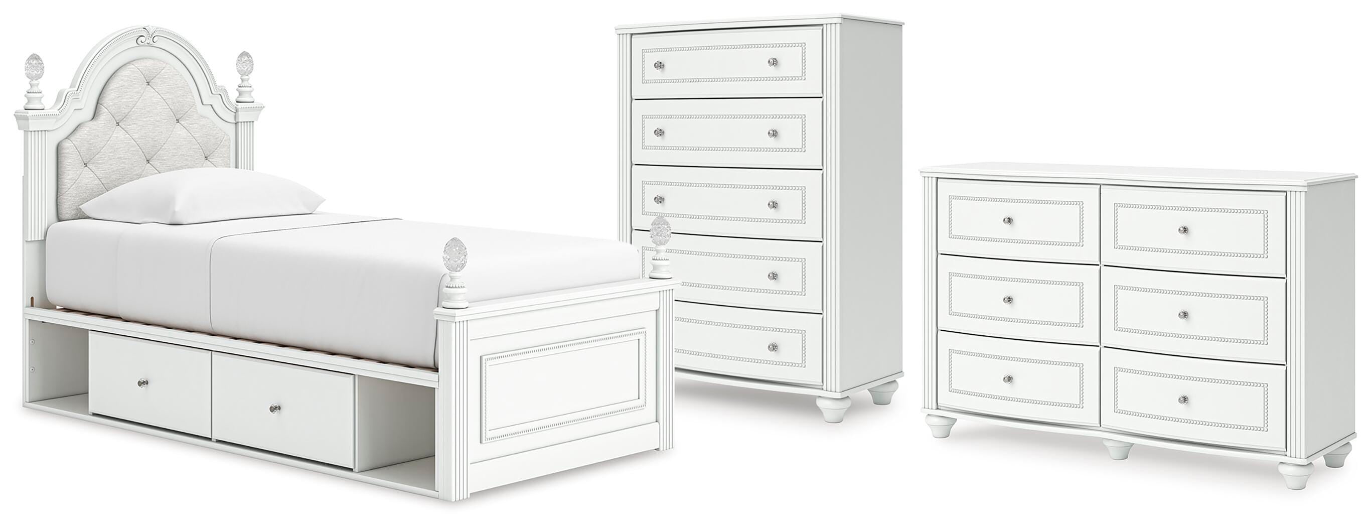 Kozlani Upholstered Panel Storage Bed, Dresser and Chest